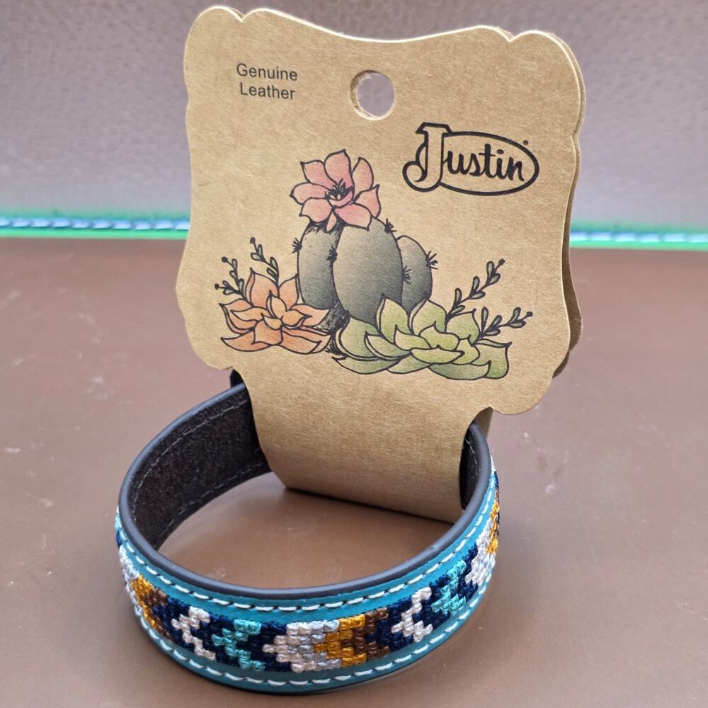 Aztec Genuine Leather Multicolor Embroidered AdjustableBracelet by Justin Boots.